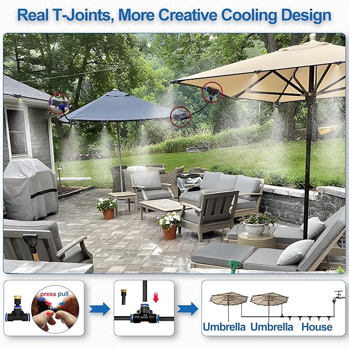 Misters for Outside Patio,Outdoor Water Misting Cooling System,75FT|23M.Backyard Mist Kit for Garden,Greenhouse,Fan,Deck,Umbrella,Canopy,Pool,Porch.Trampoline Sprinkler Park,BBQ Party Accessories