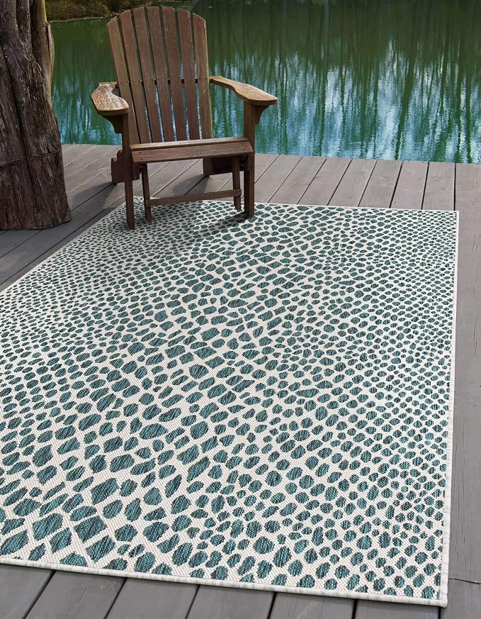 Unique Loom Outdoor Collection Area Rug - Cape Town (9' x 12' Rectangle, Teal/ Ivory)