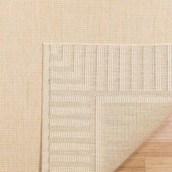 Gertmenian Indoor/Outdoor Flatweave Area Rug - 5x7 Standard, Stain & UV Resistant, Ideal for Deck, Patio, Poolside, Mudroom - Klano Striped Sand, Chestnut, 25419
