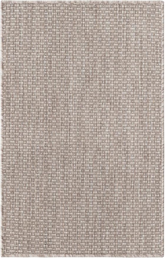 Unique Loom Collection Casual Transitional Solid Heathered Indoor/Outdoor Flatweave Area Rug (2' x 3' 1" Rectangle, Beige/Ivory)
