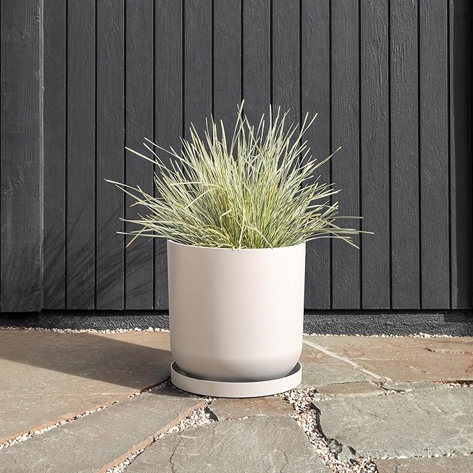 Veradek Mason Series Lima Planter - Round Planter for Indoor or Outdoor Porch/Garden | Made from Plastic-Stone Composite with Drainage Holes | Modern Décor for Succulents, Flowers, Small Plants