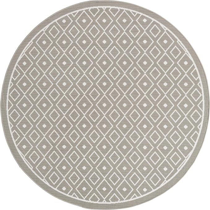 Unique Loom Outdoor Trellis Collection Area Rug - Kafes (7' 1" Round, Gray/ Ivory)
