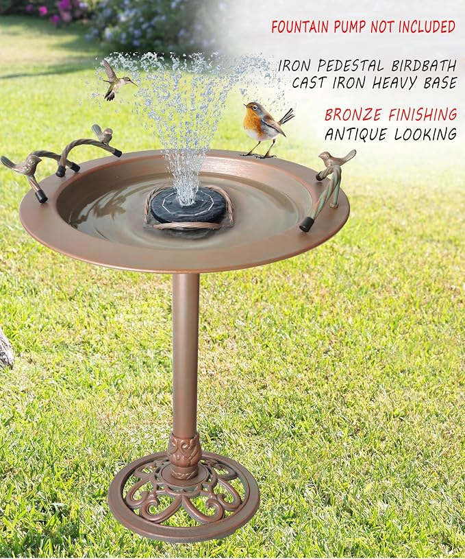BSTGIFTS Metal Bird Bath - Iron Birdbath 28.5" H, Bird Bath for Water Fountain, Bird Feeder Bowl for Yard Patio Lawn Decor (Fountain Pump not Included)