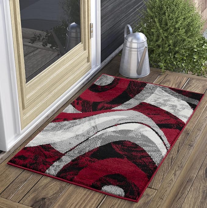 Yafa Home Fashion Modern Contemporary Swirls Design Area Rug, Luxurious, Elegant, and Fashionable Area Rug (Red, 2 ft X 3 ft)