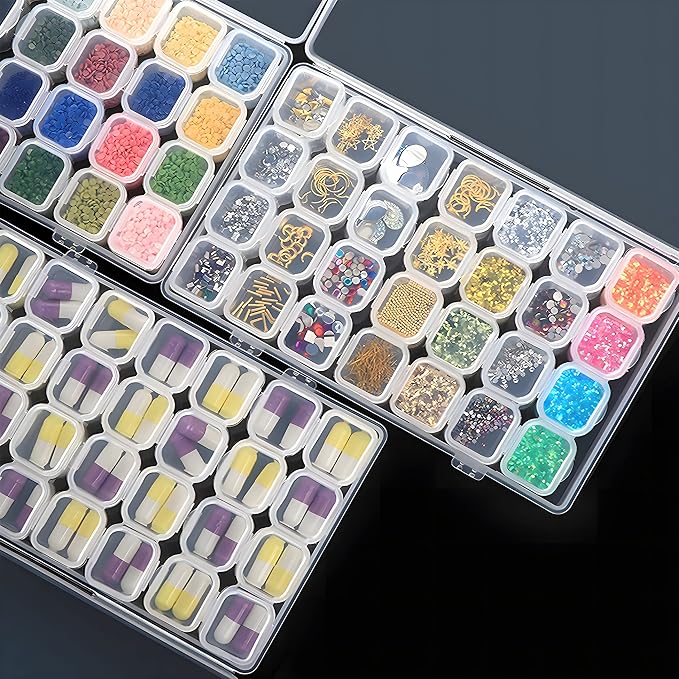 Guyuyii 2 Pack 28 Grids Diamond Painting Storage Organizer | 56 Slots Bead Storage Containers with Snap-Lock Lids for DIY, Diamond Drills, Earrings, Jewelry, Small Craft Supplies