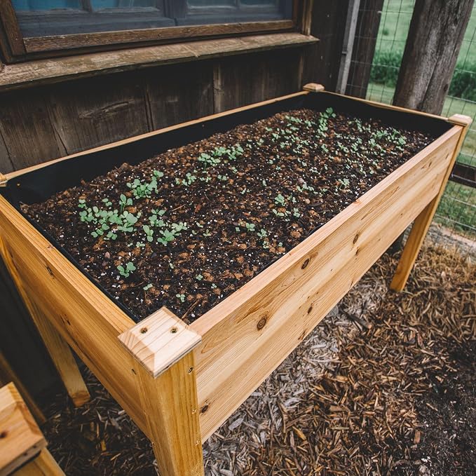 Backyard Expressions Wooden Raised Garden Bed | 48" x 24" x 30" Elevated Planter Box with Included Bed Liner | Outdoor Vegetable, Flower, and Herb Gardening