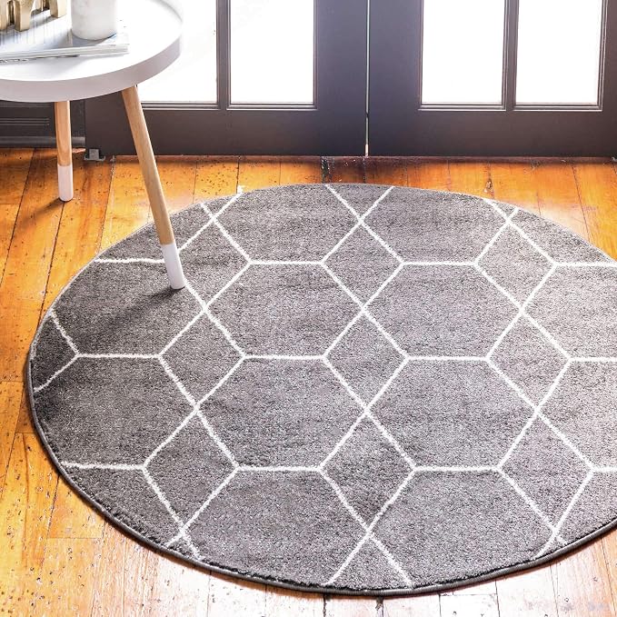 Unique Loom Trellis Frieze Collection Area Rug - Geometric (6' Round, Dark Gray/ Ivory)
