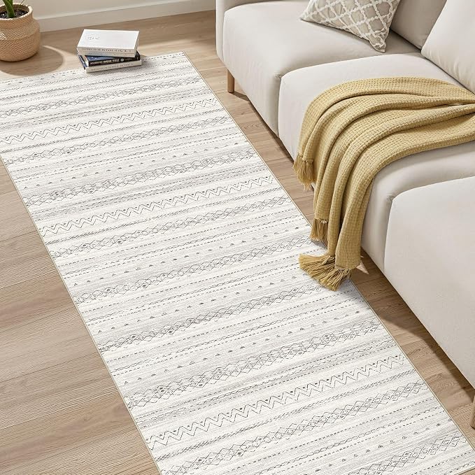 cotiled Hallway 2.6x8 Runner Rugs Washable Boho Moroccan Soft Rug | Solve Modern Neutral Trendy Home Decor - Stain Resistan Carpet for Entryway Kitchen Laundry Room Brown