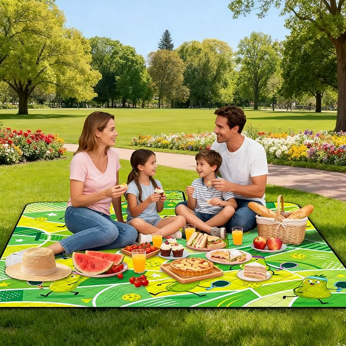 Extra Large Picnic Blanket Waterproof,80"x 80"Foldable Machine Washable Outdoor Blanket,Cucumber Beach Blanket for 6-8 Adults,Picnic Mat Suitable for Indoor Crawling,Park Beach,Camping,Hiking,Travel