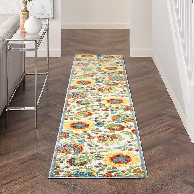 Nourison Home Aloha Ivory Multicolor 2'3" x 10' Area Rug - Easy Clean, Non Shedding, Bed Room, Living Room, Dining Room, Kitchen (10' Runner)