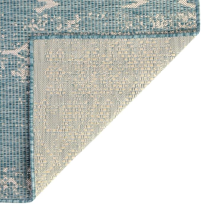 Unique Loom Outdoor Bohemian Collection Area Rug - Anthro (7' 10" x 10' Rectangle, Light Aqua/ Ivory)