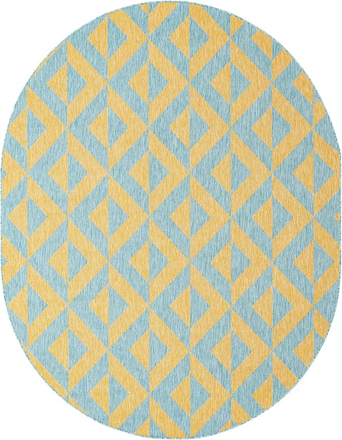 Unique Loom Unique Loom Outdoor Collection Area Rug - Napa (7' 10" x 10' Oval, Yellow and Aqua/Yellow)