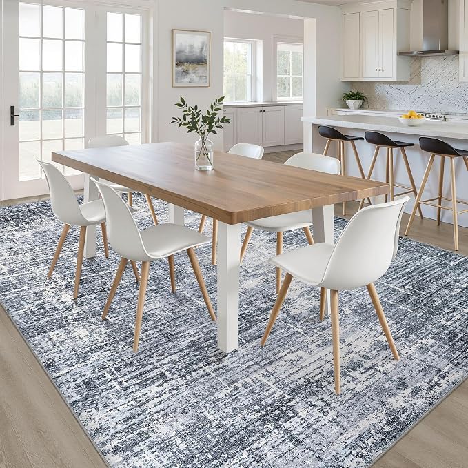 LOONGRUG 10x14 Area Rugs Washable Neutral Modern Living Room Rug Navy Blue | Large Abstract Soft Stain Resistant Indoor Non-Slip Carpet for Bedroom Nursery Kids Office Playroom Dining Room