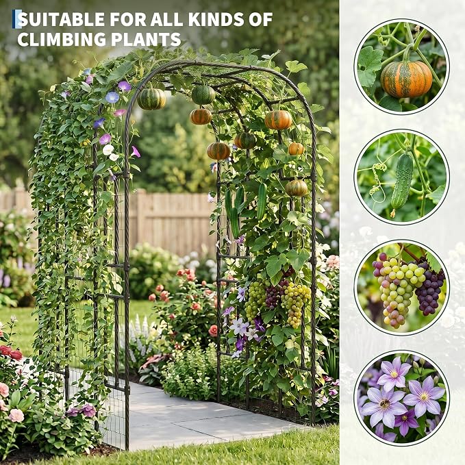 Metal Garden Arch Trellis, 7.3 Ft Black for Raised Beds, Plant Support for Cucumbers & Climbing Vegetables