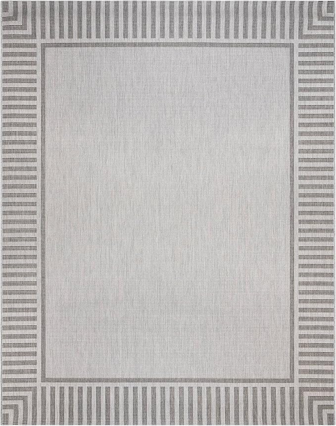 Gertmenian Indoor/Outdoor Flatweave Area Rug - 6x9 Medium, Stain & UV Resistant, Ideal for Deck, Patio, Poolside, Mudroom - Klano Striped Ash, Steel, 25428