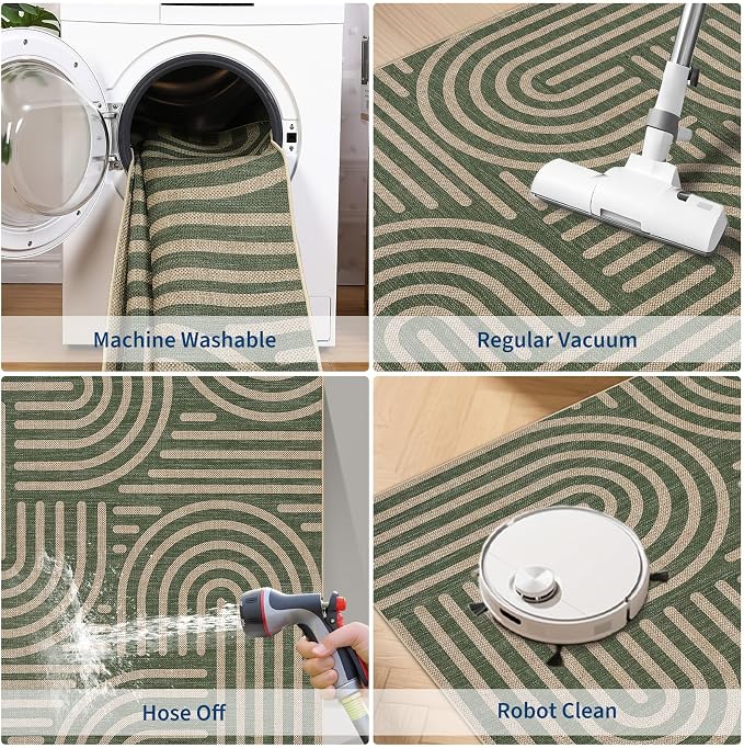 Garvee 5x7 Area Rugs Modern Abstract Washable Rugs Living Room | Green Rainbow Area Rug Stain Resistant Easy Cleaning Throw Rugs Non Shedding Low Pile Floor Cover for Nursery Dining Room