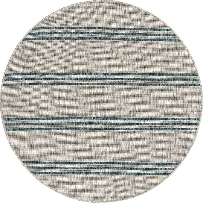Unique Loom Jill Zarin Outdoor Collection Area Rug - Anguilla (4' 1' Round, Light Gray/ Teal)