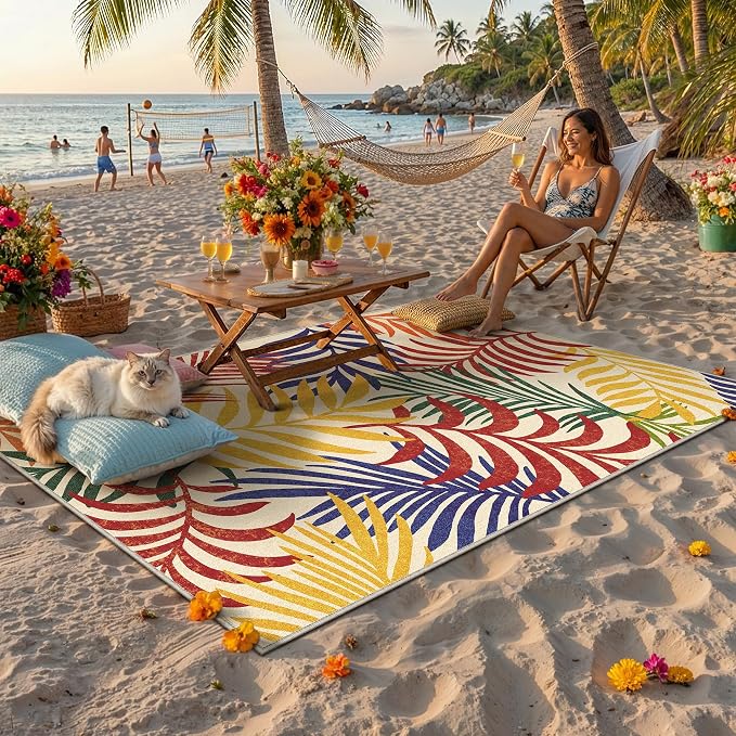 4x6 Indoor Outdoor Area Rug Washable Patio Rug Multicolored Non Slip Non Shedding Waterproof Doormat for Living Room Bedroom Entryway Kitchen Front Porch Deck Backyard Dining Room