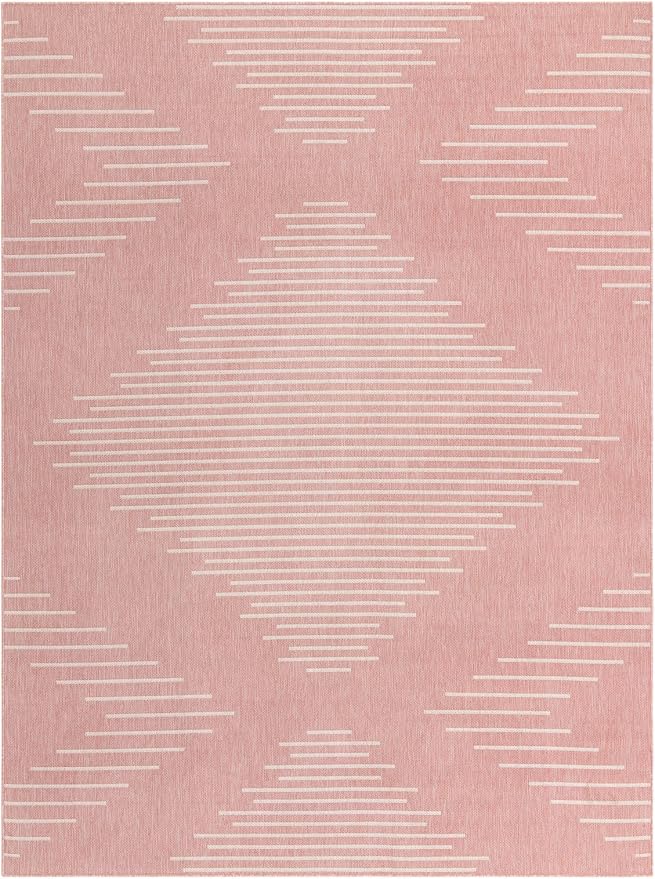 Unique Loom Outdoor Modern Collection Area Rug - Tambor (9' x 12' Rectangle, Pink/ Ivory)