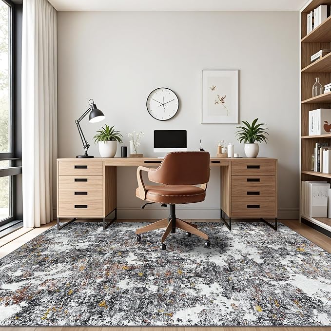 Tosuoka 9x12 Area Rugs for Living Room Abstract Washable Gray Multi Rug | With Anti-Slip Backing，Non-Shedding，Stain-Resistant，Soft Modern Large Carpet for Bedroom Dining Room Farmhouse Nursery