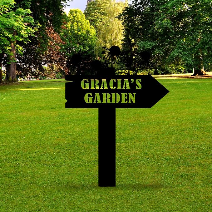 Personalized Flowers Garden Sign with Stakes, Custom Flowers Metal Garden Decor, Sign for Flower Beds, Metal Yard Art, Gift for Grandmother, Gift for Mom, Patio Garden Decorations, Housewarming Gift