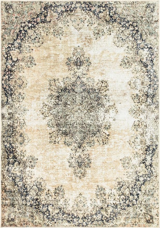 Keen Home Design Vintage Washable Entryway Rug, Non-Slip Low Pile, 2x3 | Machine Washable Cotton Chenille, 0.25In Low Pile, Rubber Non-Slip Back; Kitchen, Entryway, Bathroom, Bedside