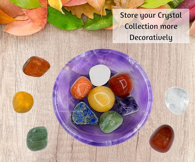 Amethyst Crystal Bowl - 3 Inch Decorative Bowls for Room and Home Decor - Gemstone Healing Crystals for Elegant Display, Positive Energy Balance and Gift