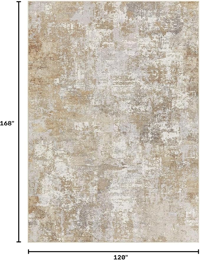 Tortania Washable 10x14 Area Rug for Living Room: Modern Abstract Neutral Large Soft Thin Rugs - Non Slip Indoor Carpet for Bedroom Dining Room Office Nursery Home Floor Decoration - Beige Brown