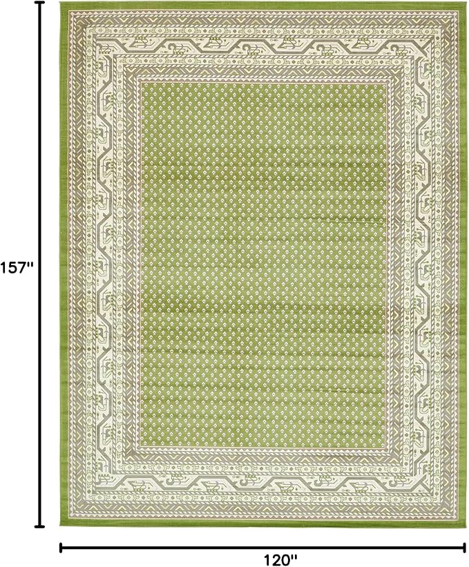 Unique Loom Williamsburg Collection Traditional Border with Dotted Center Area Rug, Rectangular 10' 0" x 13' 1", Green/Beige