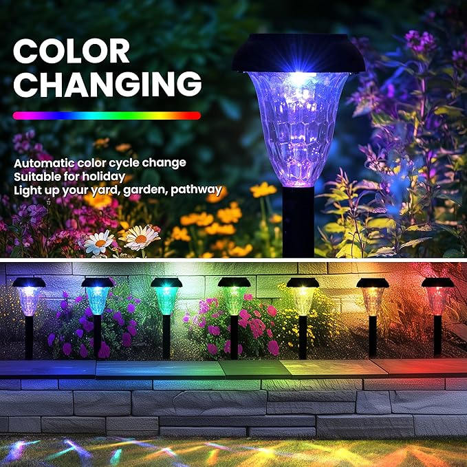 TISEJOY Solar Pathway Lights Outdoor Waterproof 12 Pack Color Changing Garden Light for Yard Patio Driveway Walkway Lawn Landscape Lighting for Outdoor 4th of July Decorations
