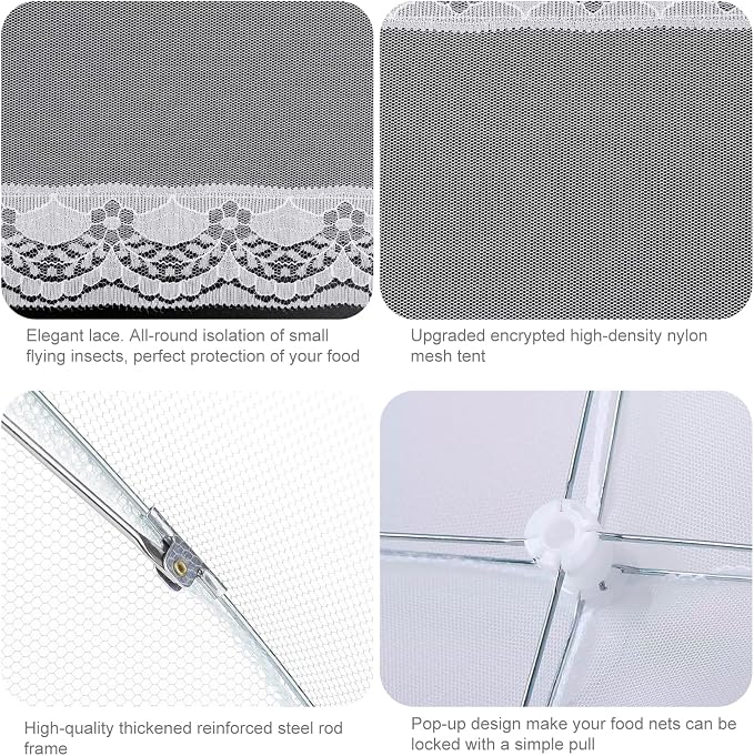 Homealexa 6 Pack Mesh Food Covers Pop Up, Reusable Food Net Covers (1 Extra-Large 24"×40" & 5×17"), Foldable Food Tent Fly Cover for Outdoor BBQ, Picnic, Garden Party, Cake, Fruit & Table Protection