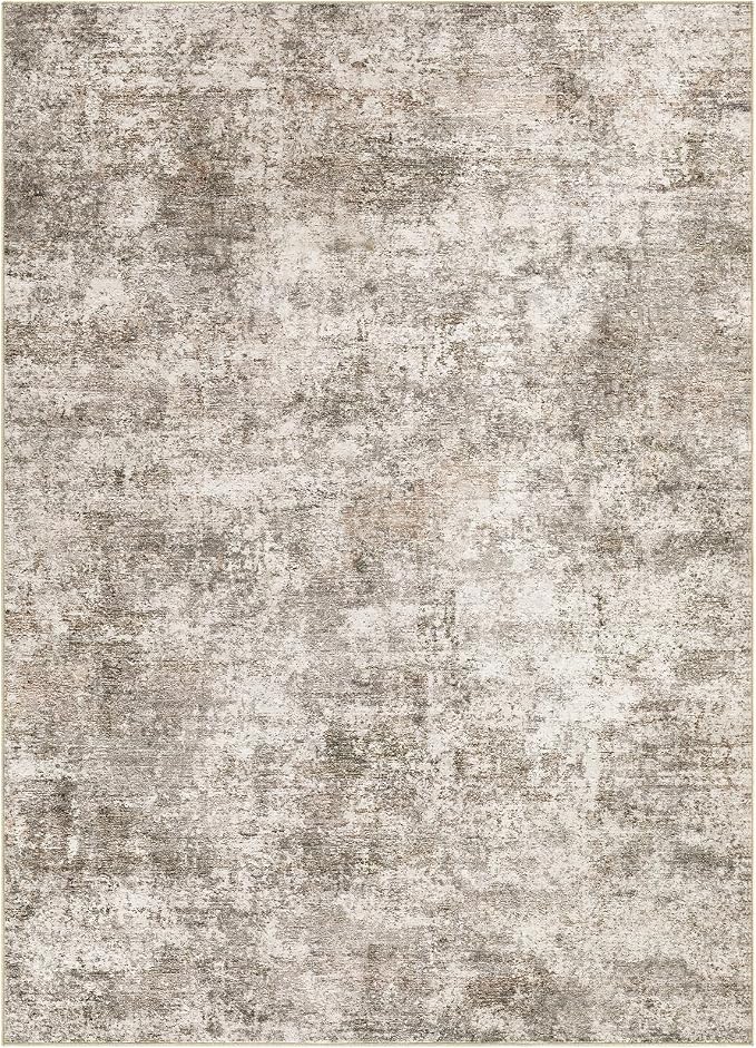 Nakagishi 6X9 Abstract Washable Area Rugs for Living Room-Brown | Modern Non-Slip Silicone Backing Low Pile Soft Carpet for Bedroom Dining Decor Ideal for Families with Kids and Pets