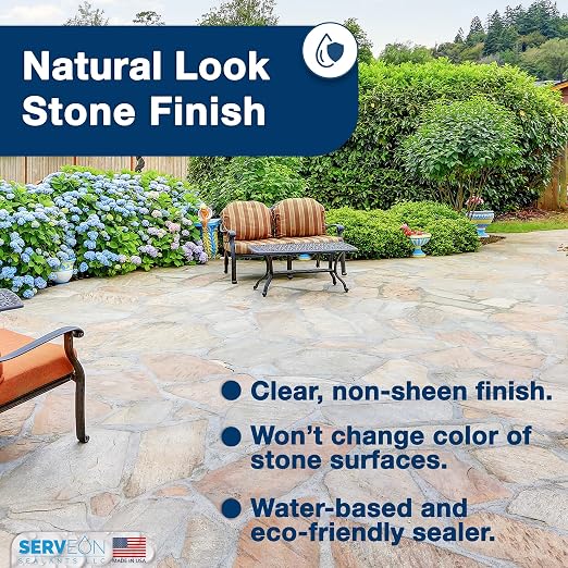 Natural Stone & Patio Sealer (Clear Natural Finish) Penetrating Commercial Grade Outdoor Indoor Natural Stone Grout Sealer - Protects Pavers Pools Patios Decorative Landscape Stones (1 Gallon) H2100S2