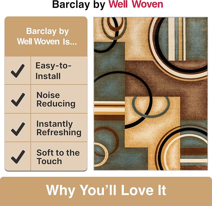 Well Woven Barclay Arcs & Shapes Light Blue Modern Geometric Area Rug 6'7'' X 9'6''