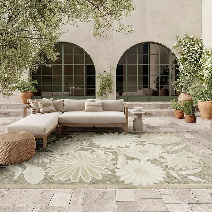 Nourison Home Aloha Ivory Sage 7'10" x 10'6" Area Rug - Easy Clean, Non Shedding, Bed Room, Living Room, Dining Room, Kitchen (8' x 11')