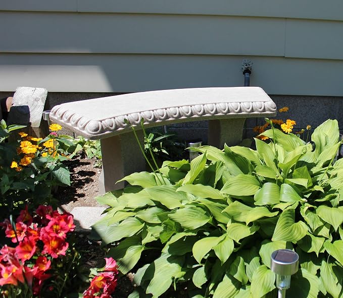 EMSCO Group Garden Bench Statue Resin Construction with Natural Granite Look Lightweight Decorative Indoor/Outdoor Bench 12 Inch Height