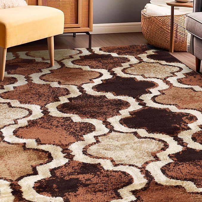 Superior Modern Indoor Area Rug, Non Slip Rug, 6'x9', Coffee | Geometric Design Floor Décor, Easy Care High Traffic Areas Living Dining Room, Bedroom, Office, Entryway, Viking Collection