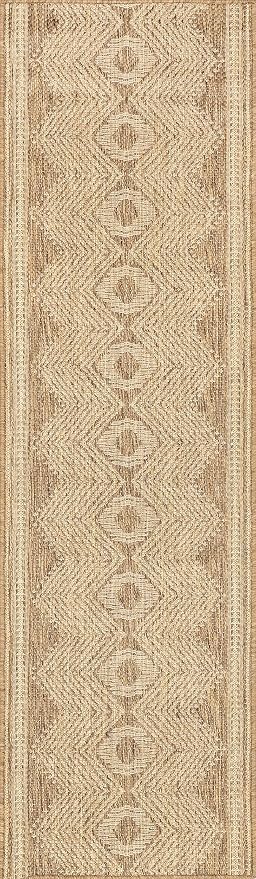 Nuloom Ranya Light Brown/Ivory, 2' x 8', Tribal Geometric, Soft and Cozy, High Traffic, Stain Resistant, Easy Clean, Durable Area Runner for Indoor/Outdoor Patio, Deck, Porch, Garden, Courtyard