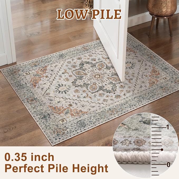 Kitchen Rug 2x4 Washable Rug for Entryway Vintage Non Slip Small Rugs Front Door Mat Indoor Entrance, Print Distressed Throw Rug Grey, Soft Low Pile Rugs Small Carpet for Entry Bedroom Bathroom