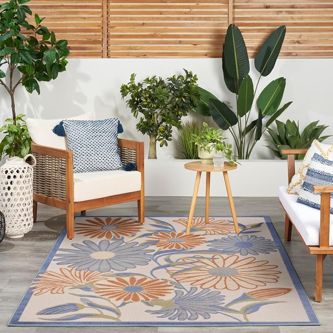 Nourison Home Aloha Beige Multicolor 5'3" x 7'5" Area Rug - Easy Clean, Non Shedding, Bed Room, Living Room, Dining Room, Kitchen (5' x 8')