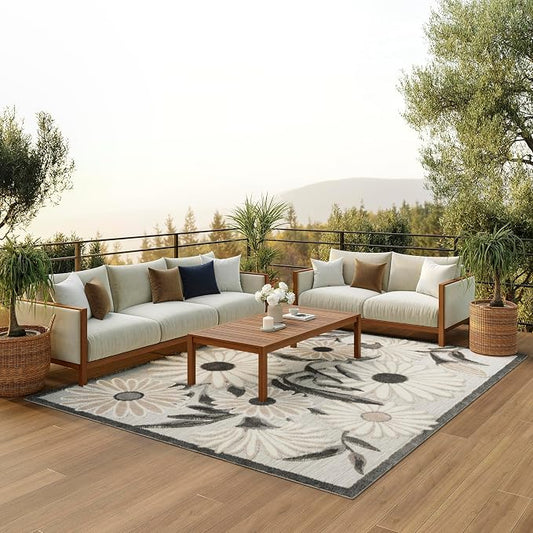 Nourison Home Aloha Beige 7' x 10' Area Rug - Easy Clean, Non Shedding, Bed Room, Living Room, Dining Room, Kitchen (7' x 10')