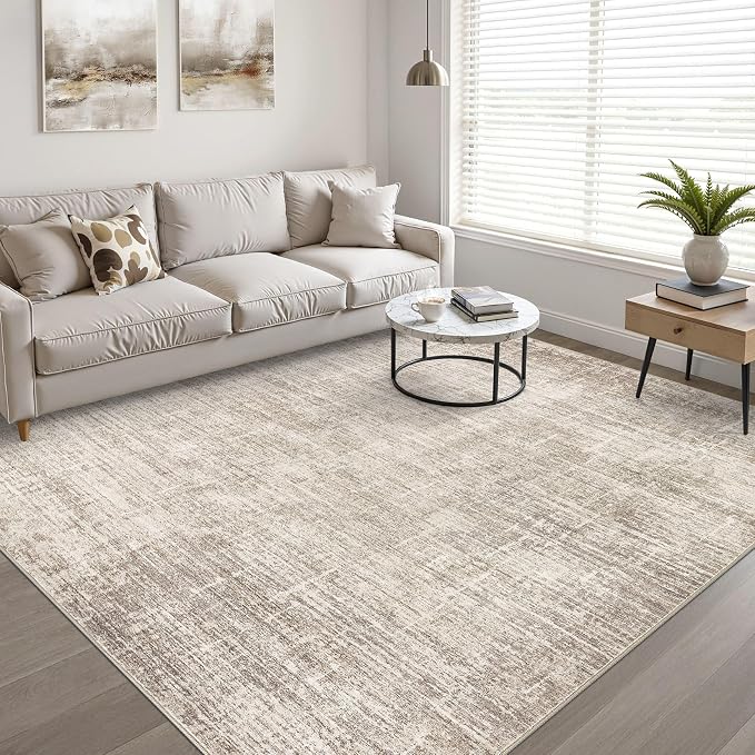 LOONGRUG 7x10 Area Rug Washable Neutral Modern Rug for Living Room Brown | Abstract Soft Stain Resistant Indoor Non-Slip Carpet for Bedroom Nursery Kids Office Playroom Dining Room