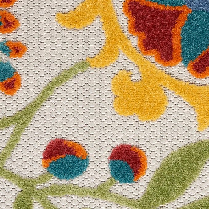 Nourison Home Aloha Ivory Multicolor 9' x 12' Area Rug - Easy Clean, Non Shedding, Bed Room, Living Room, Dining Room, Kitchen (9' x 12')