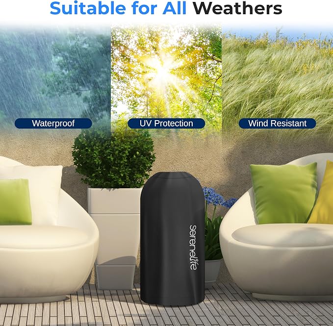 SereneLife Patio Heater Cover Bag - Heavy-Duty, UV Resistant, Waterproof Polypropylene & Polyurethane, Tear Resistant, Easy On/Off, Dustproof, Fits SereneLife Patio Heater Model SLOHT24 (Black)