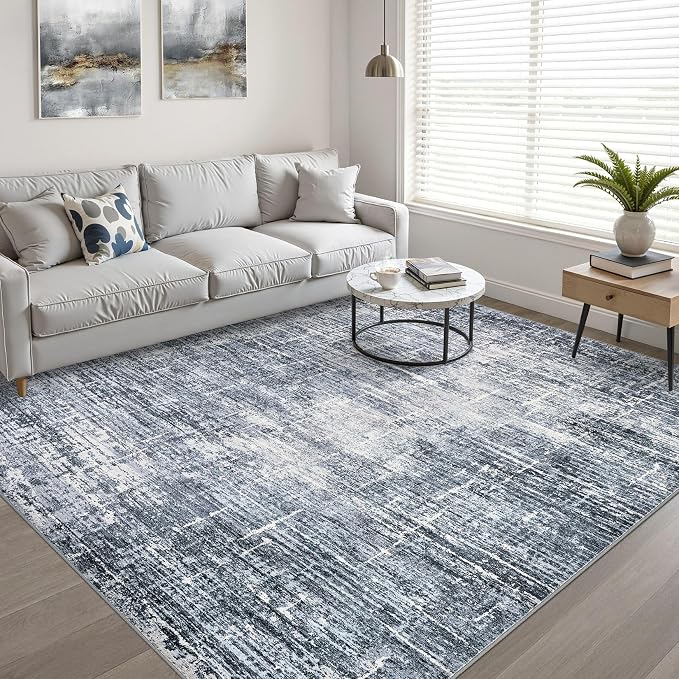 LOONGRUG 10x14 Area Rugs Washable Neutral Modern Living Room Rug Navy Blue | Large Abstract Soft Stain Resistant Indoor Non-Slip Carpet for Bedroom Nursery Kids Office Playroom Dining Room