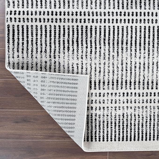Rugshop Contemporary Stripe Lines High Traffic Area Rug Cream 7'10" x 10' | Rectangular, Size 7'10" x 10', Living Room, Bedroom, Dining Room, Home Office, Kitchen, Entryway, Hallway, Nursery, Kids Room