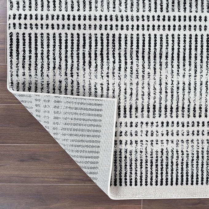 Rugshop Contemporary Stripe Lines High Traffic Runner Rug Cream 2' x 7' | Runner, Size 2' x 7', Living Room, Bedroom, Dining Room, Home Office, Kitchen, Entryway, Hallway, Nursery, Kids Room