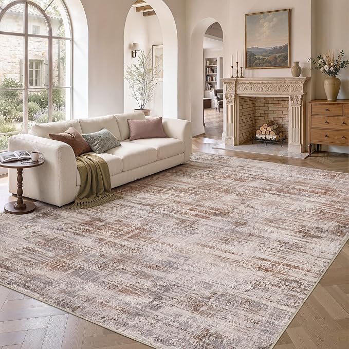 UERMEI 8x10 Area Rug for Living Room Washable Abstract Red Brown Carpet | Low Pile Non-Slip Soft Neutral Modern Kid Pet Friendly Large Rugs For Bedroom Dining Room Nursery Office Indoor Decor