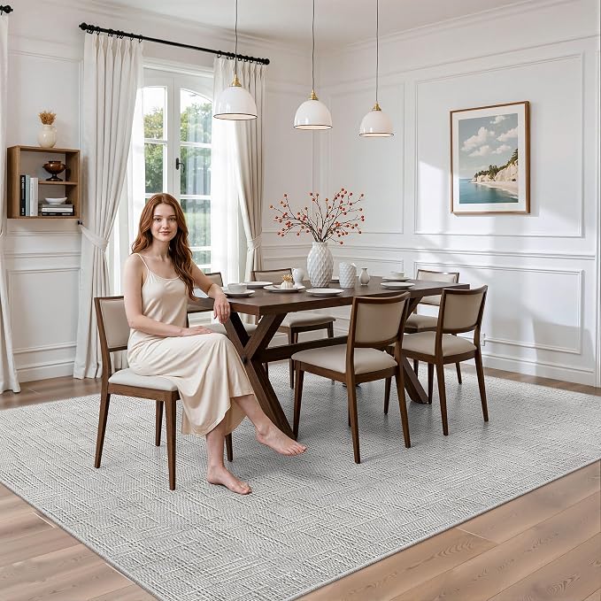 Valenrug Washable Rugs 5x7, High-Low Pile Area Rugs for Living Room, Grey | Soft Fluffy Textured Design Non Slip & Lighweight, Folable, Stain Resistant Floor Carpet Rug for Bedroom, Dining Room, Office
