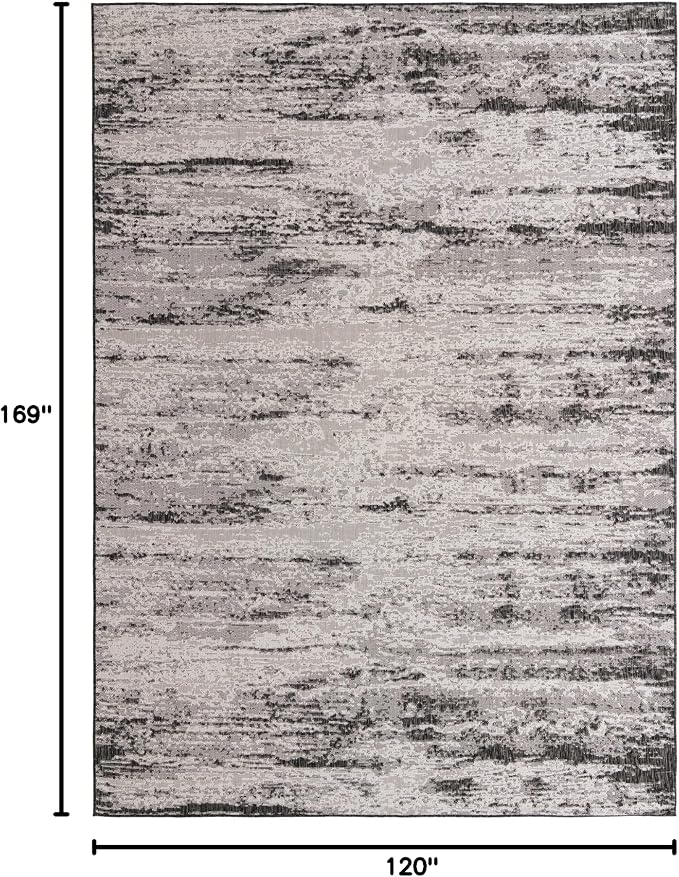 Unique Loom Outdoor Modern Collection Area Rug - Cartago (10' x 14' 1" Rectangle, Charcoal/ Ivory)